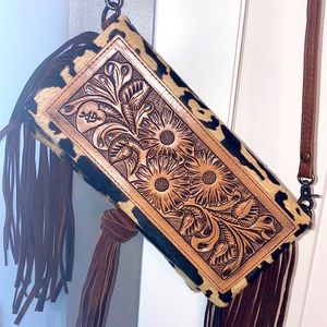Tooled fringe crossbody
